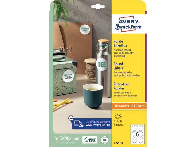 Avery Etikett papper 80mm vit, fp om 60 st