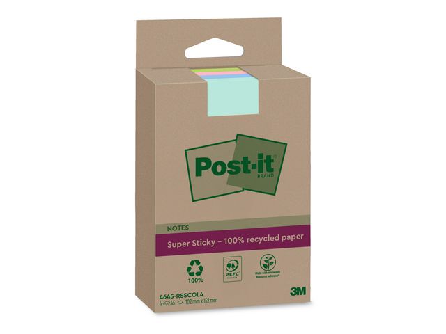 Post-it® Notes POST-IT SS rec linjerad 102x152mm sort 4/fp, fp om 4 st