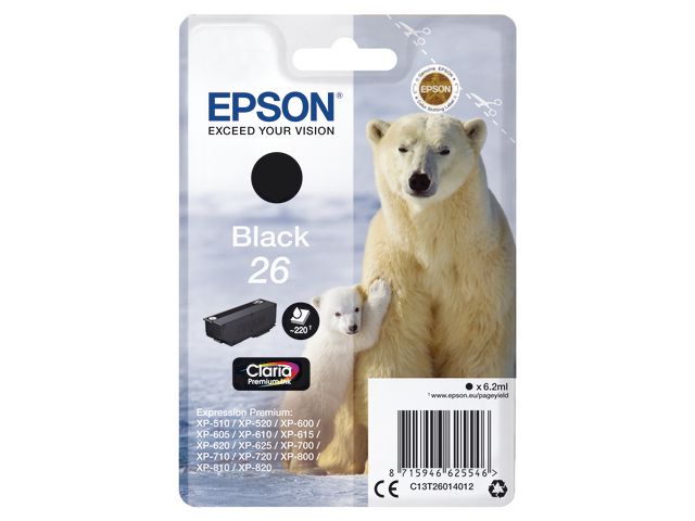 Epson Bläckpatron C13T26014012 Svart, st