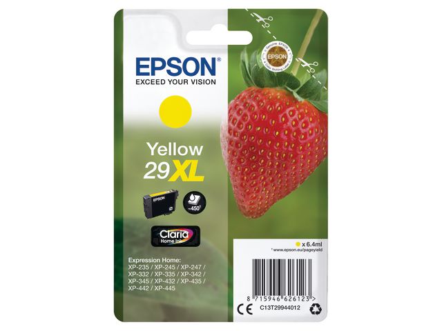 Epson Bläckpatron 29XL, C13T29944012, Strawberry, Claria Home-bläck, gul, singelförpackning, hög kapacitet, st