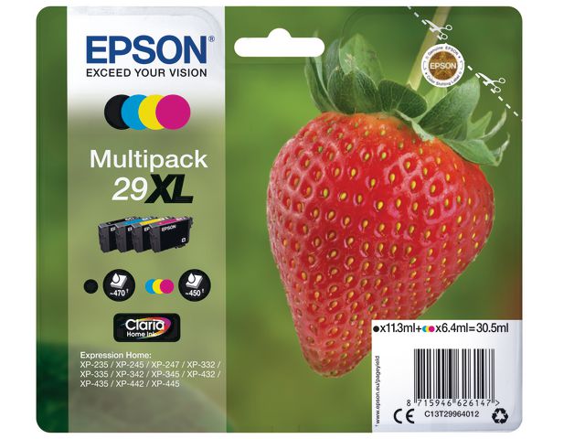 Epson Bläckpatron 29XL, C13T29964012, Strawberry, Claria Home-bläck, hög kapacitet, fp om 4 st