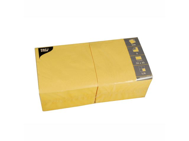 PAPSTAR Engångsservett, 3-lagers, ¼-vikt, 33 cm, gul, fp om 250 st