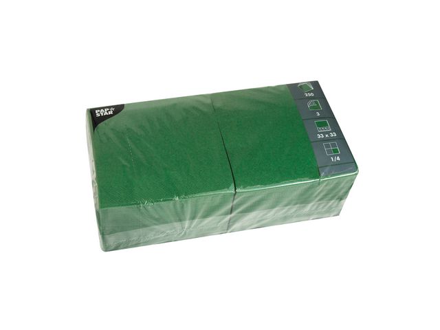 PAPSTAR Engångsservett, 3-lagers, ¼-vikt, 33 cm, mörkgrön, fp om 250 st