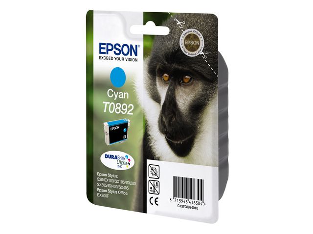 Epson Bläckpatron T0892, C13T08924010, Monkey, DURABrite Ultra-bläck, cyan, singelförpackning, st