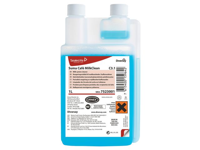 Diversey Suma® Café MilkClean C3.1, flytande rengöringsmedel för mjölksystem, 6 x 1 l, flaska om 1 l