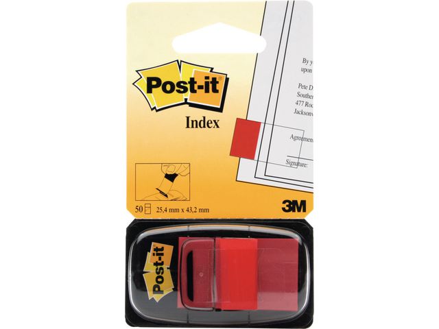 Post-it® Indexflikar, medium, 25,4 x 43,2 mm, röd, 680-1, block om 50 blad