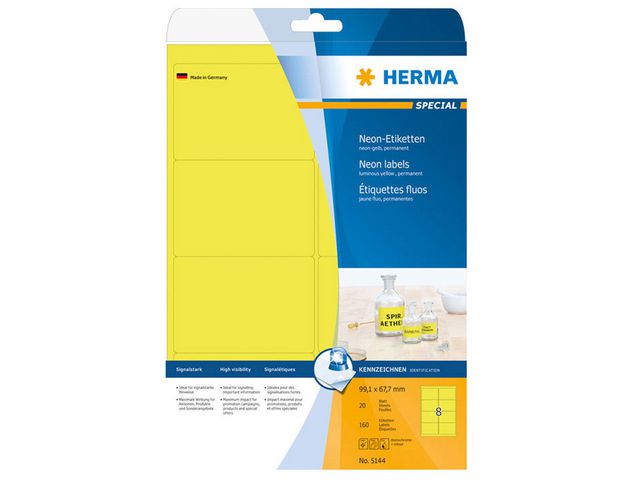 Herma Etikett 99,1x67,7mm Neon gul, fp om 160 st
