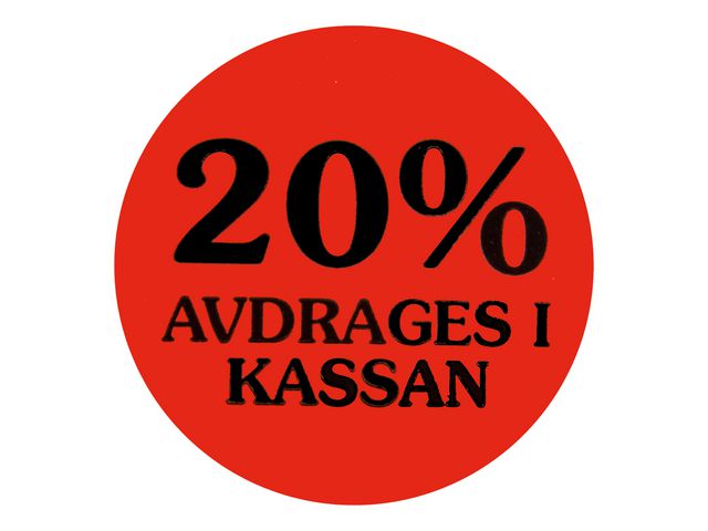 Etikett 20% avdrages i kassan, rulle om 2000 st