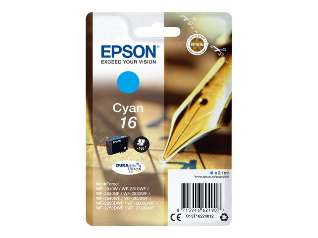 Epson Bläckpatron C13T16224012 Cyan, st