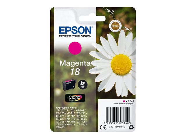 Epson Bläckpatron C13T18034012 Magenta, kort 1 st