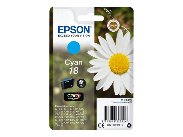 Epson Bläckpatron C13T18024012 Cyan, kort 1 st