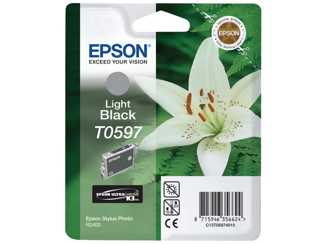 Epson Bläckpatron, T0597, C13T05974010, Lily, ULTRACHROME K3, ljus svart, singelförpackning, st