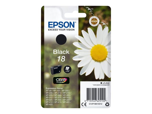 Epson Bläckpatron C13T18014012 Svart, kort 1 st