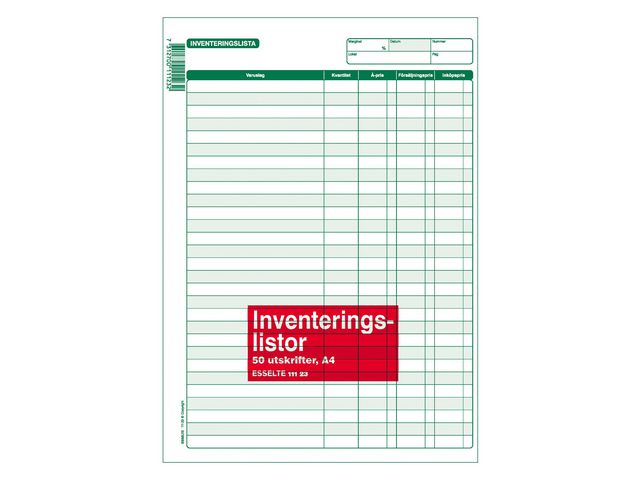 Esselte Blankett Inventeringslista A4 50 blad, st