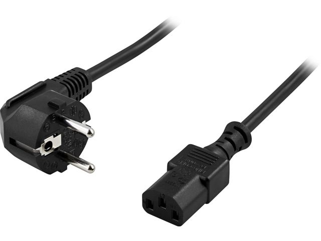 DELTACO Nätkabel, DEL-109, CEE 7/7 (hane), rak till IEC 60320 C13, rak, AC 250 V, 10 A, 2 m, svart, st