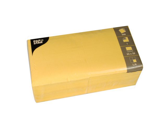 PAPSTAR Servett 1-lags 33x33cm gul, fp om 500 st