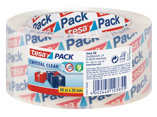 tesa® Packtejp Crystal Clear 50mmx66m klar, rulle om 66 m
