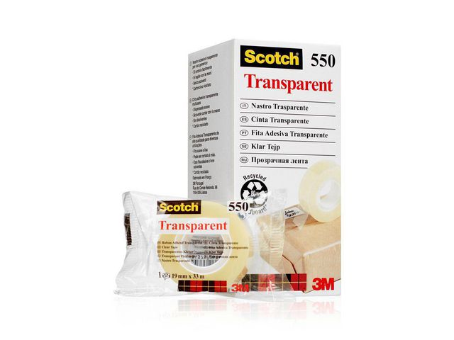Scotch® Tejp 550, genomskinlig, 19 mm x 33 m, rulle om 33 m