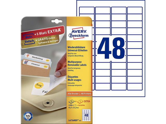 Avery Etikett avtagbar 45,7x21,2mm, fp om 1200 st