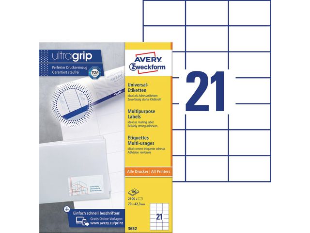 Avery Universaletikett 70x42,3mm, fp om 2100 st