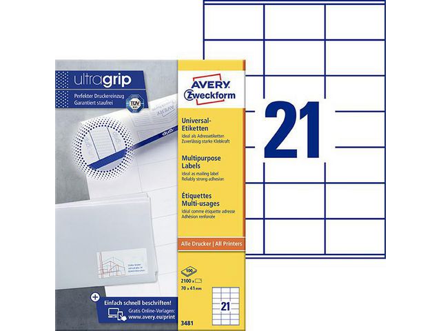 Avery Etikett 70x41mm, fp om 2100 st