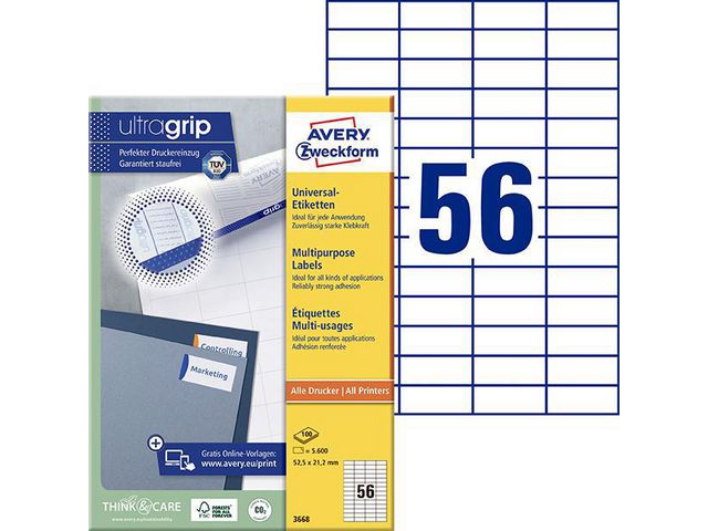 Avery Etikett 52,5x21,2mm, fp om 5600 st