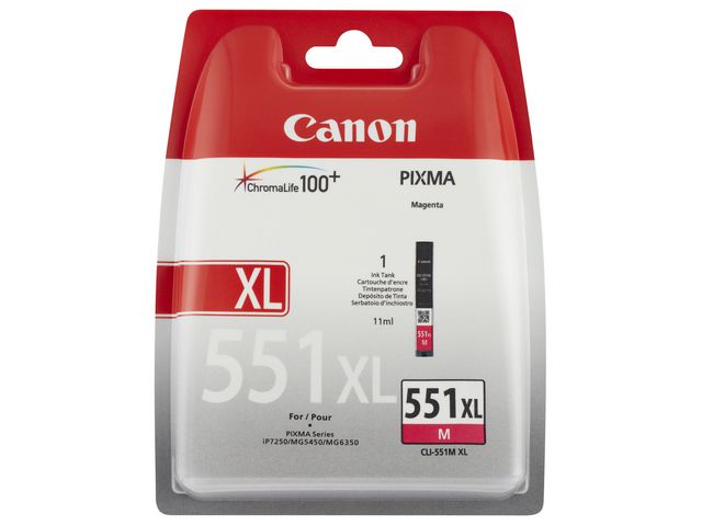 Canon Bläckpatron, PIXMA PGI-551XL M, 6445B001, ChromaLife100+, magenta, singelförpackning, hög kapacitet, st
