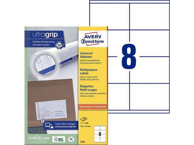 Avery Etikett UltraGrip 105x70mm, fp om 800 st