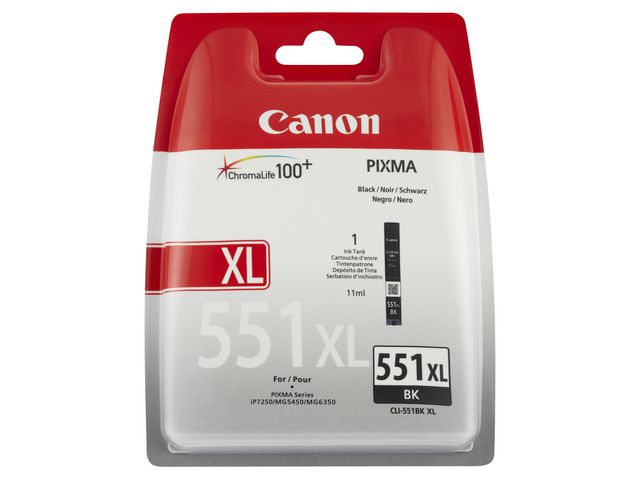 Canon Bläckpatron, PIXMA CLI-551XL BK, 6443B001, ChromaLife100+, svart, singelförpackning, hög kapacitet, st