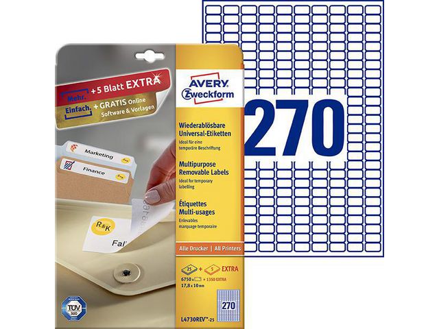Avery Etikett avtagbar 17,8x10mm, fp om 6750 st