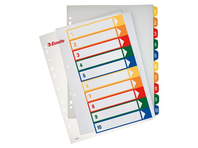 Esselte Plastregister, polypropylen,10 delar, 1-10, A4+, olika färger, st