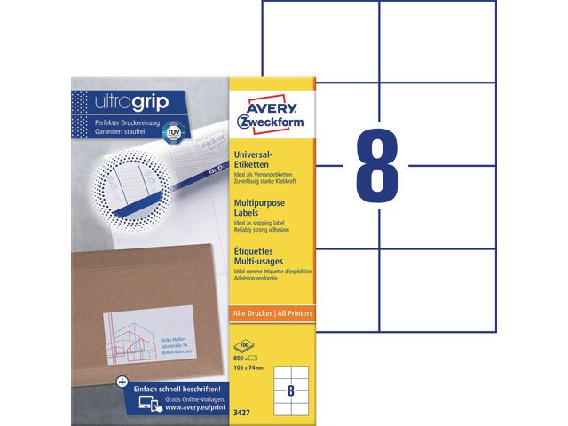 Avery Universaletikett 105x74mm, fp om 800 st