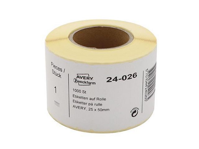 Avery Etikett på rulle 50x25mm, rulle om 1000 st