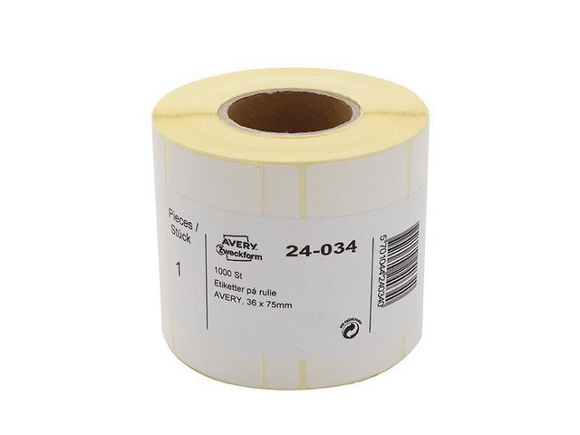 Avery Etikett på rulle 75x36mm, rulle om 1000 st