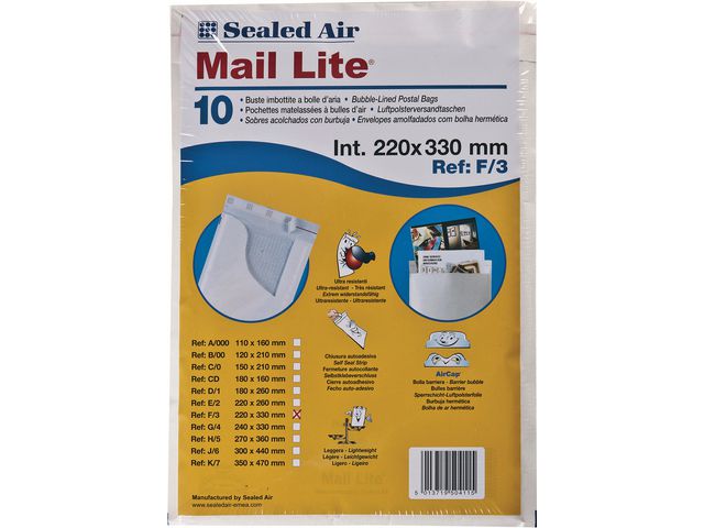 Mail Lite® Bubbelpåse F/3 220x330mm remsa, fp om 10 st
