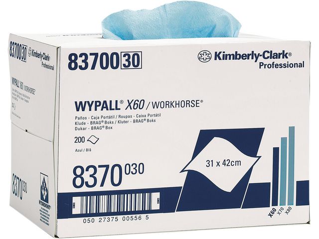 Wypall* X60 rengöringspappersservett, 1-lager, 200 ark, 317 mm, blå, fp om 200 st