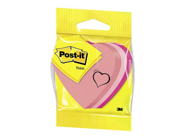 Post-it® Sticky-notislappar, 70 x 70 mm, hjärtformade, rosa, 225 blad, 2007-H, block om 225 blad