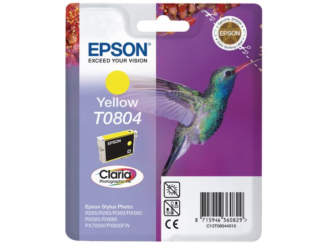Epson Bläckpatron T0804, C13T08044010, Hummingbird, Claria Photographic-bläck, gul, singelförpackning, st