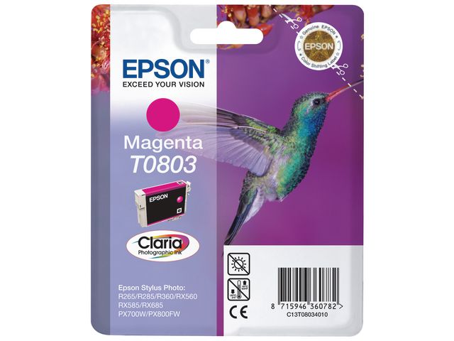 Epson Bläckpatron T0803, C13T08034010, Hummingbird, Claria Photographic-bläck, magenta, singelförpackning, st