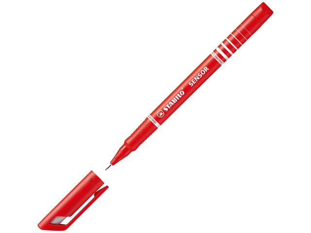 STABILO Finelinerpenna, Sensor, supertunn spets, röd polypropylenpennkropp, rött bläck, st