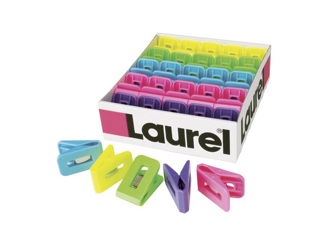 Laurel Pappersklämmor, plast, mångsidiga, 25 x 43 mm, olika färger, st