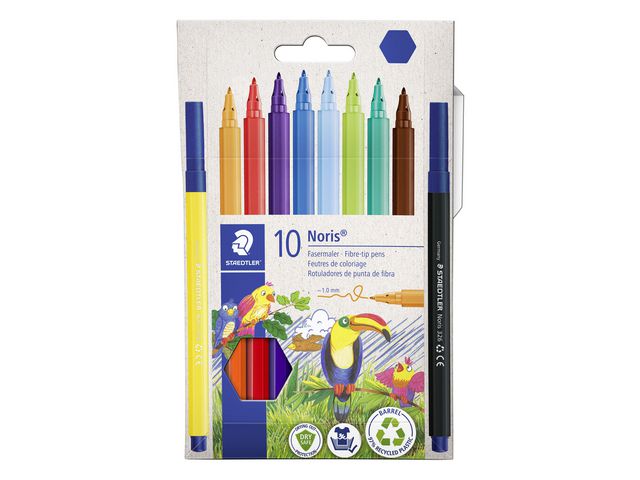 Staedtler Fiberspetspenna, Noris Club 326, tunn spets, polypropylenpennkropp i olika färger, olika bläckfärger, fp om 10 st