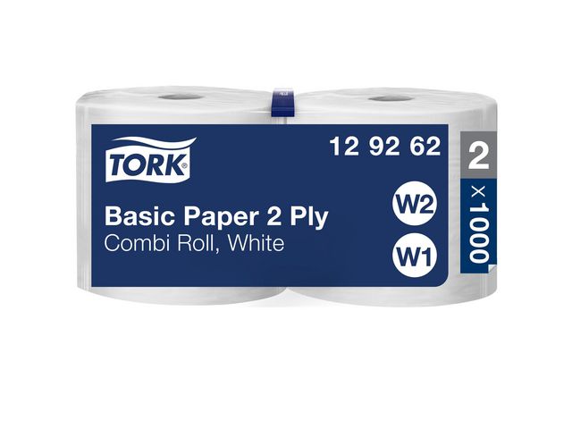 Tork Torkrulle Basic W1/2 vit 2-lags, rulle om 340 m