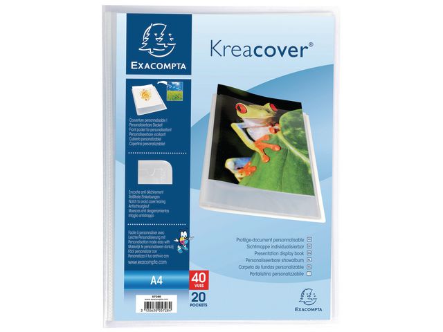 Exacompta Demobok, Kreacover® A4, 20 fickor, anpassningsbar framsida, halvhård återvunnen polypropen, crystal, st