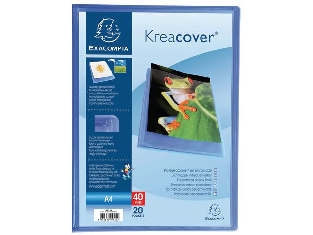Exacompta Demobok, Kreacover® A4, 20 fickor, anpassningsbar framsida, halvhård återvunnen polypropen, blå, st