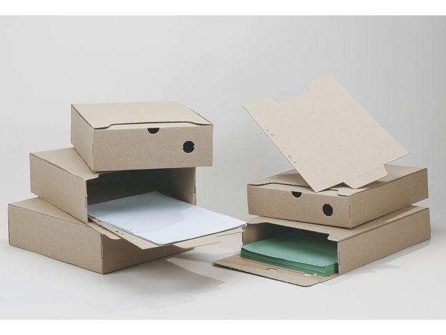 Boxon Arkivbox, ES 440, wellpapp, invikbara flikar, A4, 2 mm, 233 x 315 x 60 mm, brun, st