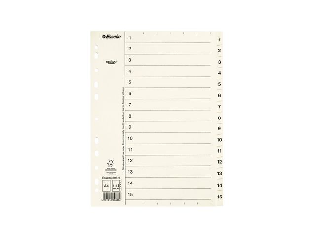 Esselte Pappregister Servo A4 flikar 1-15 vit, set om 15 blad