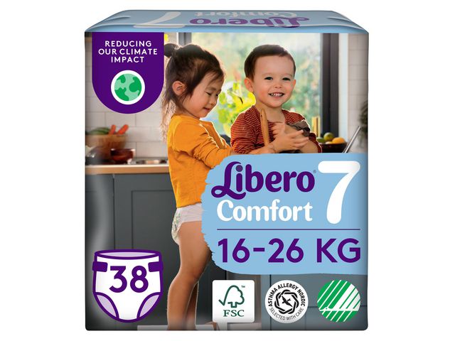 Libero Blöja Comfort S7 16-26kg, fp om 38 st