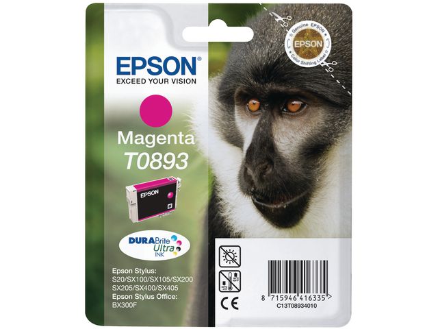 Epson Bläckpatron T0893, C13T08934010, Monkey, DURABrite Ultra-bläck, magenta, singelförpackning, st