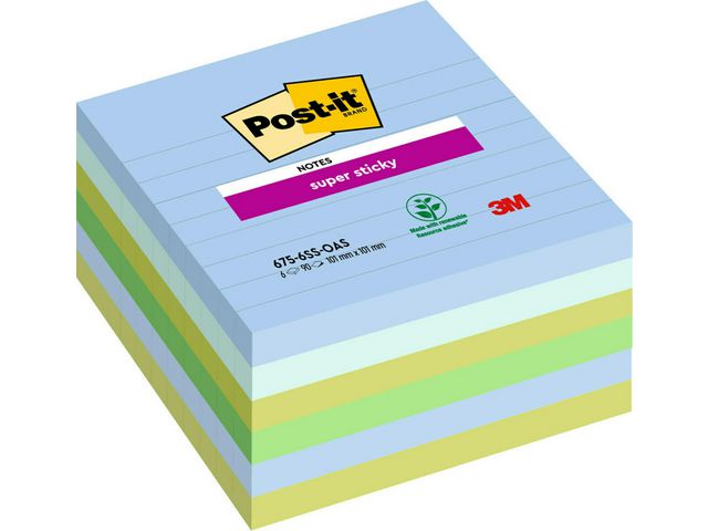Post-it® Notes Supersticky Oasis 101x101mm, fp om 6 st